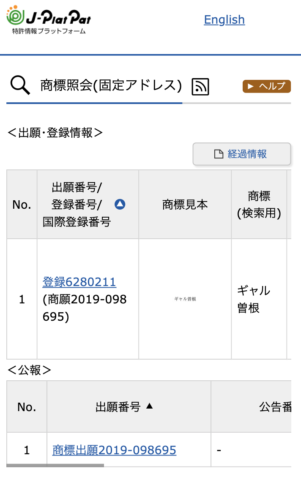 ギャル曽根の商標登録