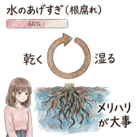 ゴーヤの葉っぱがシワシワの原因 水のあげすぎ(根腐れ)