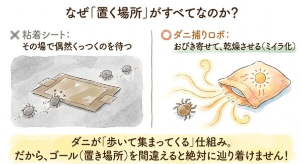 そもそも「置く場所」でダニ捕りロボの効果は変わるのか?