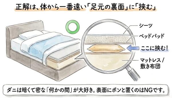 「表面に置く」は間違い。正解は"挟む"こと