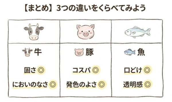 牛・豚・魚由来ゼラチンの違い表