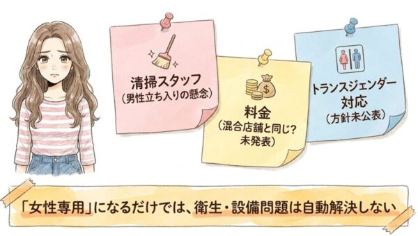 女性専用になるだけでは衛生、設備問題は自動解決しない