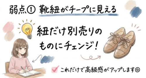 靴紐がチープに見える