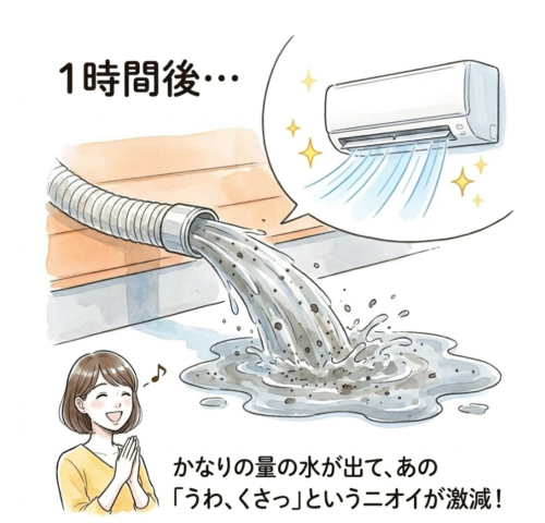 1時間後、ドレンホースから大量の水（イメージ画像）