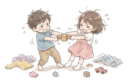 朝から、おもちゃの取り合い。