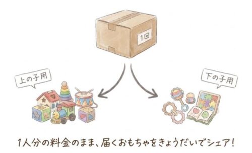 1人分の料金のまま、届くおもちゃをきょうだいでシェア